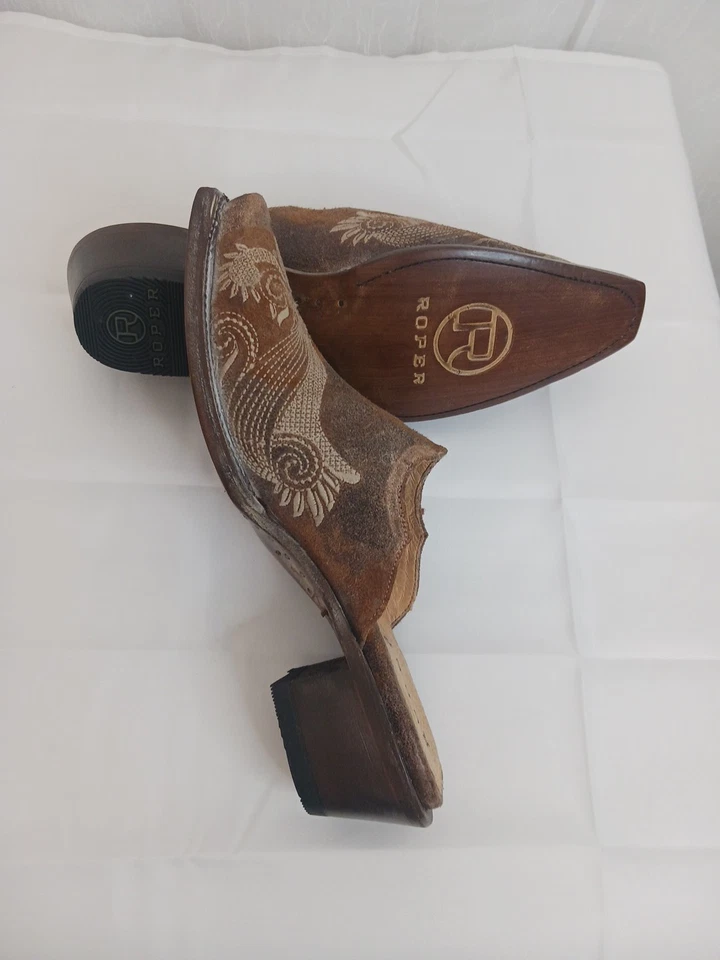 Nuevo Mameluco Mary Mule Cuero Marrón Western Boho Vaquera Hermoso Detalle de Puntada. Foto 4 de 4