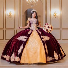 Velvet Quinceanera Dresses for Girl Bow Off the Shoulder Appliques Rhinestones