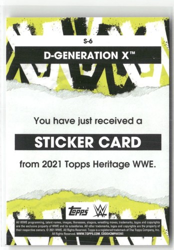 2021 Topps Heritage WWE #S-6 D-Generation X Superstar Sticker ☘️2R5 - Bild 2 von 2