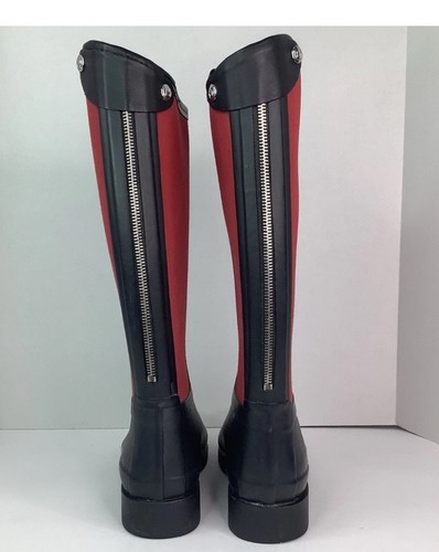Hunter Bessy Unisex 7B / Regenstiefel rot schwarz Gummi Reißverschluss hinten kniehohe Stiefel - Bild 3 von 3