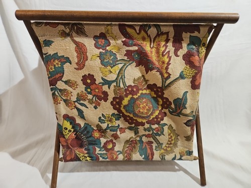 Vintage Foldable Sewing Yarn Knit Crochet Basket Caddy Tote Bag Wood Frame - Picture 2 of 18