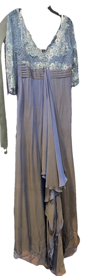 Vestido de Noche Largo Mon Cheri Encaje Lentejuelas MOB Azul Silencioso Talla 10 Foto 3 de 4