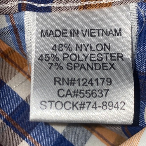 Johnston & Murphy Shirt Mens Medium Brown Blue Orange Plaid Button Down Flip - Picture 6 of 6