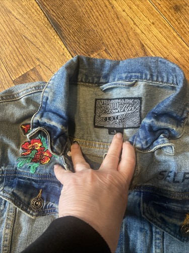 Vtg Y2K Brooklyn Cloth Self Made Blue Denim Jean Trucker Jacket LARGE NWT - Picture 7 of 10