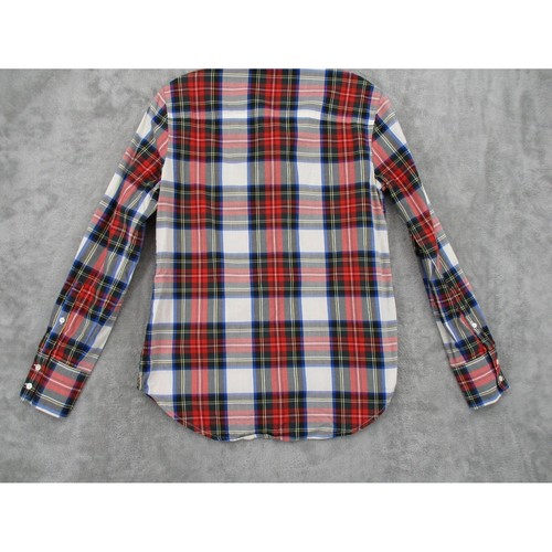 J Crew Blouse Womens 4 Button Down Tartan Plaid Lightweight Western Red Preppy - Picture 6 of 8