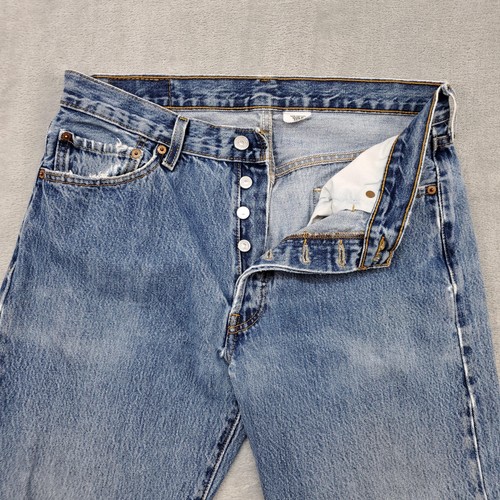 Pantalones de mezclilla Levis 501 para hombre 34x34 azul lavado a la piedra botón mosca pierna recta desgastados - Imagen 3 de 19