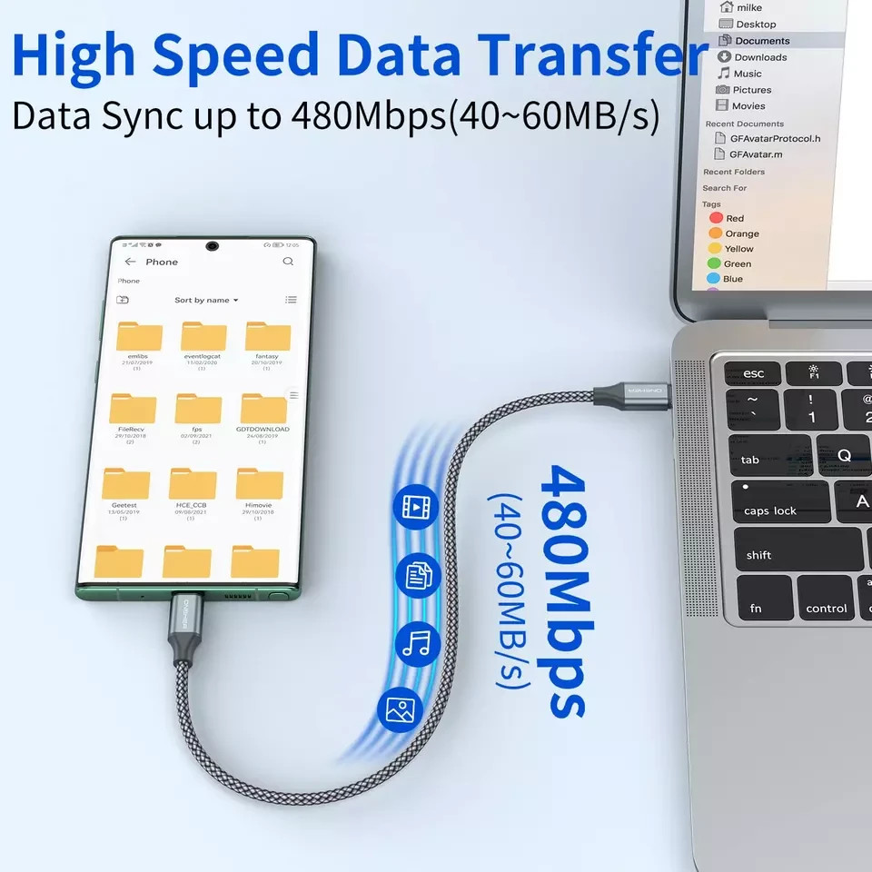 USB C to USB C Cable 60W Nylon Braided Fast Charging Type C Cord 3 Pack 1Ft