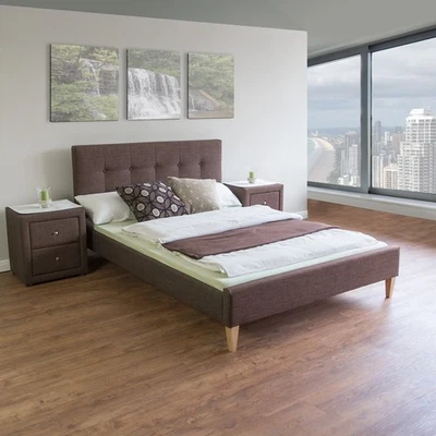Doppelbett 140x200 Polsterbett Lattenrost Bett Gestell Stoff Braun Homestyle4u - Bild 1 von 4