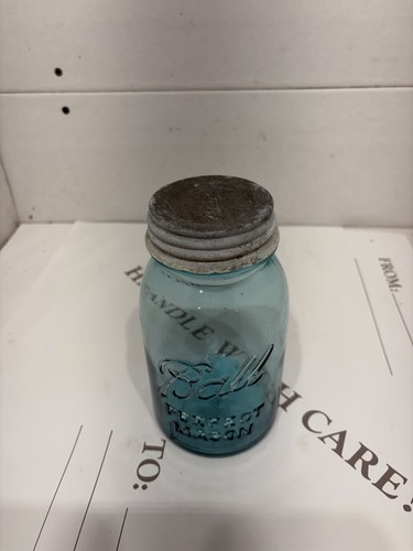 Antique/Vintage Blue Ball Perfect Mason Qt. Jar #8 Zinc Lid 1923-1933 - Picture 2 of 4