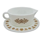 Pyrex Corelle Butterfly Gold Gravy Sauce Boat & Drip Dish Vintage 77-B & 77-U