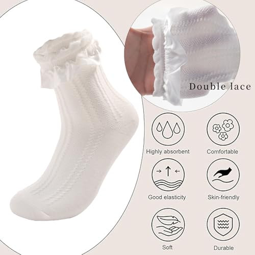 Ruffle Socks for mid-calf Lace Ruffle Frilly Women Girl Jk 1 Pair White - Picture 3 of 6