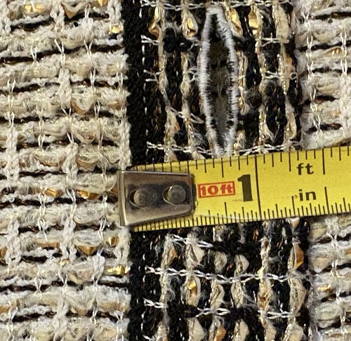 Vintage St John Sakko Metallic — grau Tweed mit schwarz & goldfarbenem Besatz, 3 Knöpfe Gr.12 - Bild 10 von 15