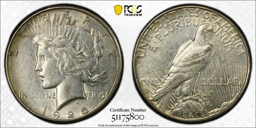 1925-S PCGS AU50 Peace Silver Dollar with Gold Shield