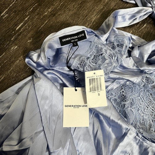 Blusa Halter Generation Love Azul Seda Encaje Para Mujer S Nueva con Etiquetas Rachel Halter - Imagen 8 de 8
