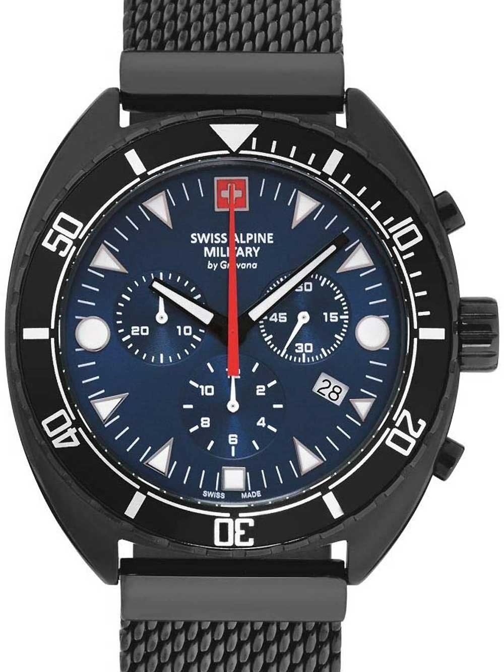 Швейцарский альпийский хронограф Military 7066.9175 Turtle Chronograph 44 мм 10ATM