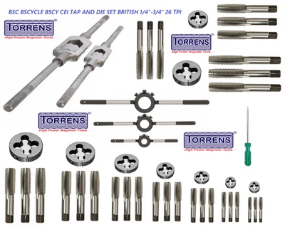 TORRENS BSC BSCYCLE BSCY CEI GEWINDEBOHRER UND SCHNEIDEISEN SET BRITISH 26 TPI 1/4"...
