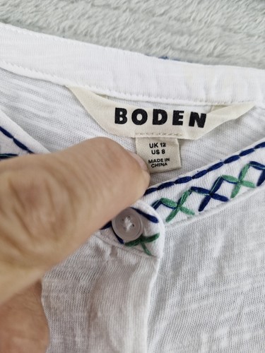 Boden White Colourful Embroidered Button Up Boho Festival Top Size UK 12 - Picture 9 of 18