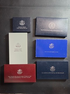 Lot of Six Commemorative Proof Silver Dollars with Boxes/COA'S