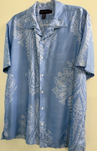 RARE Ralph Lauren Purple Label Men’s Hawaiian Short Sleeve Blue Silk Shirt Sz XL - Picture 3 of 6