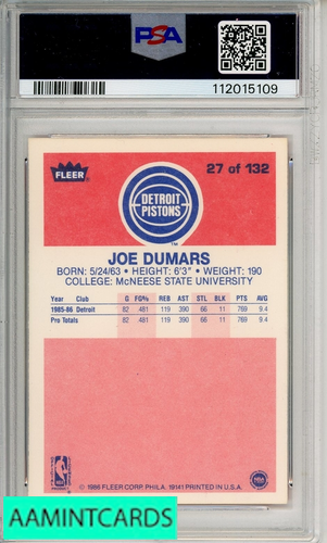 1986 FLEER JOE DUMARS #27 PSA 7 NM ROOKIE RC - Picture 2 of 3
