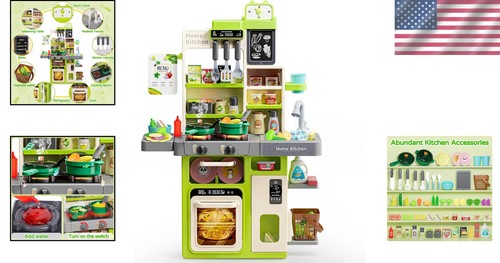 Realistic Kids Play Kitchen Set with Sound, Light & Water Circulation - Green - Picture 2 of 9