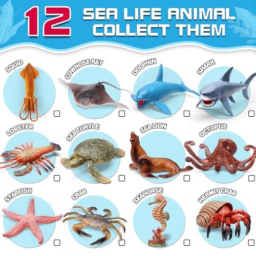 12 Pack Ocean Sea Animal Toys with Educational Booklet for Kids, Realistic - Picture 5 of 7
