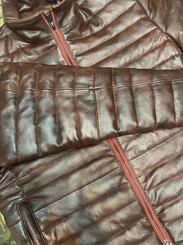 Genuine Lambskin Leather Quilted Puffer Jacket for Men Lightweight Bomber Jacket - Picture 4 of 9