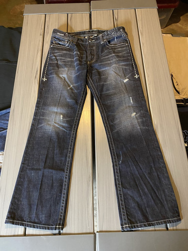 VTG 00s AFFLICTION Premium Embroidered Jeans Y2K Goth Grunge Size 34 VERY RARE! - Bild 3 von 9