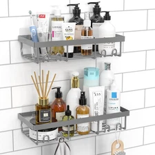 Shower Caddy Shelf Organizer Rack, Self Adhesive Black Bathroom Shelves Baske...
