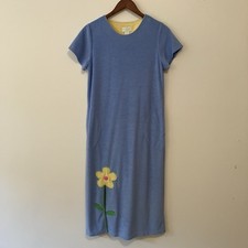 VTG Comforts Terry Cloth Nightgown Size S Pastel Blue Yellow Flower Embroidery