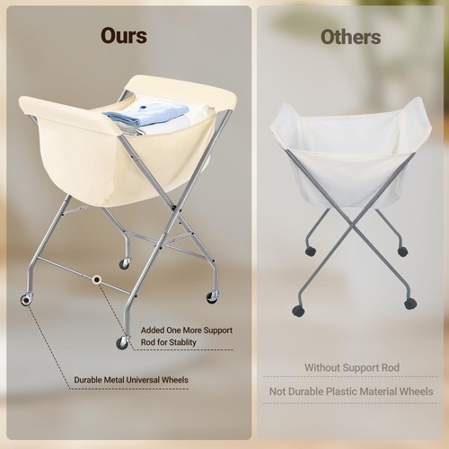 Laundry Cart with Wheels, 33”H Easy Rolling Laundry Hamper with Removable Lin... - Picture 2 of 8