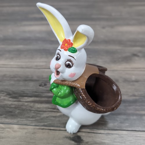 Ceramic Easter Bunny Egg Holder MCM Hand-painted Brightly Colored White Rabbit - Picture 2 of 11