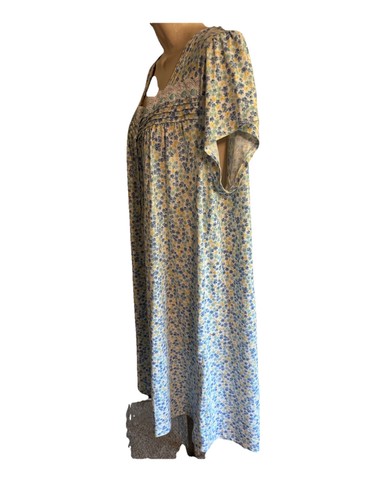 Adonna Fresh Compy Nachthemd Baumwolle blau weiß Blumen Kurzarm Rundhals XL - Bild 8 von 9