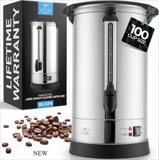 Zulay Kitchen Commercial Grade Coffee Maker Hot Water Urn - 100 Cup, Silver