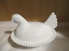 Vintage Indiana Glass Hen on Nest White Milk Covered Chicken Candy Dish 7”