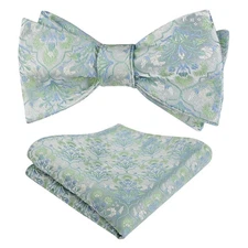 Mens 2pcs Classic Floral Pattern Self-tied Bow Tie and Handkerchief Set, Ligh...