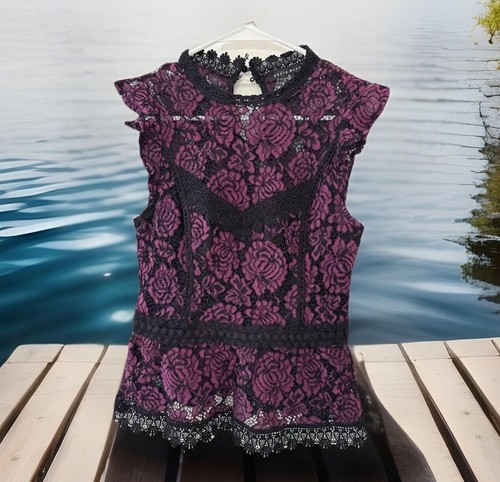 Süße Haute Monde schwarz-lila Whimsigoth Spitzen Bluse Tank Chic - Gr. S - Bild 1 von 4