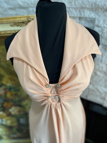 Vintage 1970s Empire Waist Maxi Dress Peach Cut Out Back Prom Special Occasion - Picture 8 of 14