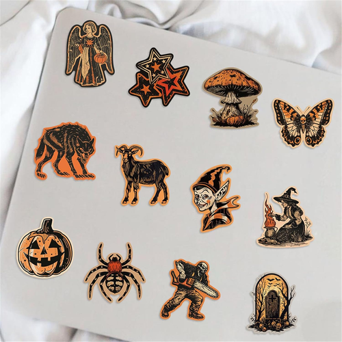 50Pcs Retro Halloween Stickers,Horrible Pumpkin Theme Sticker Skull Gothic Style - Picture 4 of 12