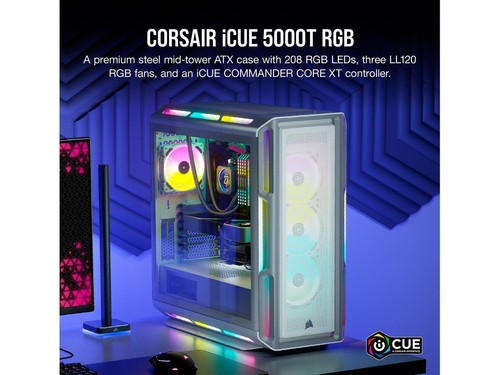 Corsair iCUE 5000T RGB White Steel / Plastic / Tempered Glass ATX Gaming PC Case - Picture 3 of 10