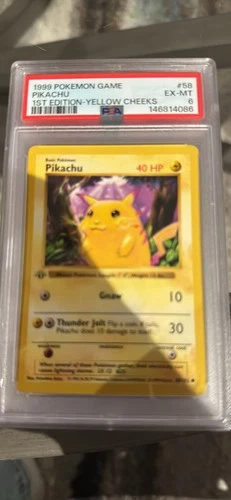 Pikachu #58 1999 Pokemon 1st Edition Base Set Shadowless (Yellow Cheeks) - PSA 6