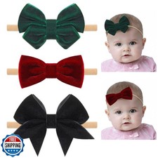 Subesty 4" Velvet Baby Bows, 3pcs Elastic Nylon Headbands Handmade Newborn Bo