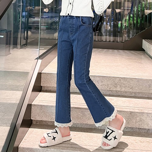 Girls Bell-bottom Pants Denim Long Flared Trousers Casual Bottoms Daily WearS - Picture 18 of 32