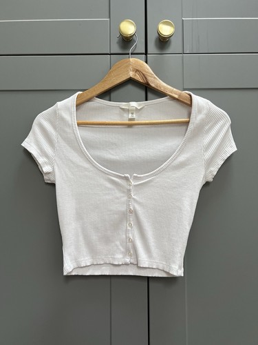 Weißes geripptes Crop Top T-Shirt S von H&M