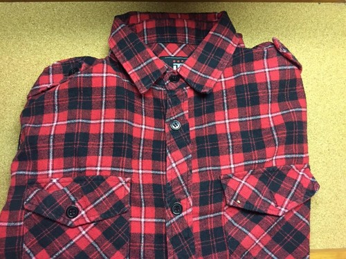 Mens Adult Small Red Tukhan Flannel Long-Sleeve Shirt 60%-40% Blend Pockets - Picture 2 of 8
