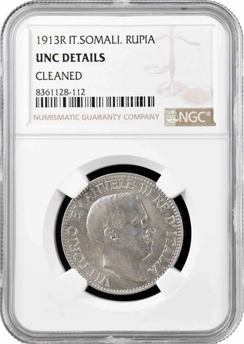 Italian Somaliland 1 rupia 1913 R, NGC UNC Det., "Vittorio Emanuele (1900-1946)"
