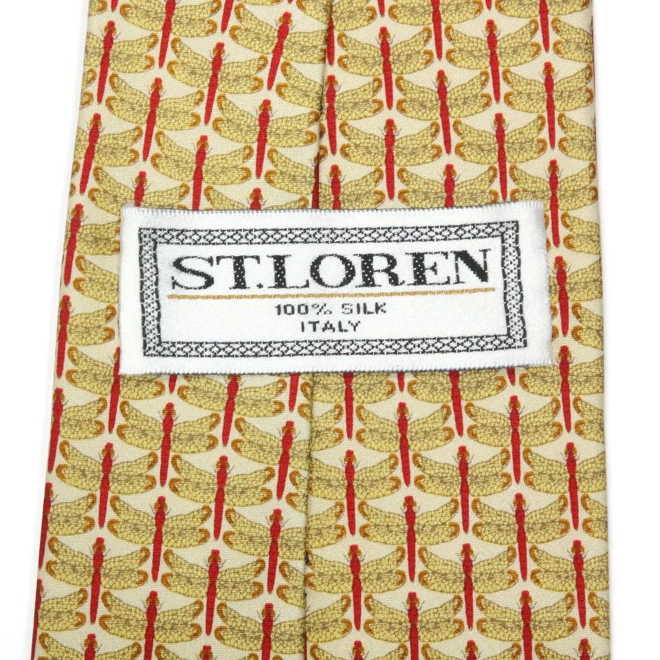 Corbata de seda para hombre St. Loren Italia libélula dorada entomología Foto 3 de 3