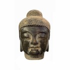 Chinese Oriental Black Gray Stone Carved Buddha Head Figure ws1542
