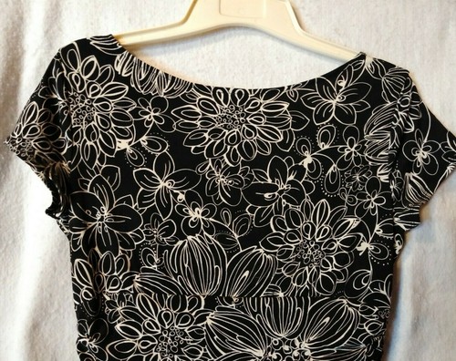 London Times Mujer Sz 10 Negro / Blanco Stretch Jersey Vestido SS Shirred Cintura Nuevo - Imagen 8 de 10