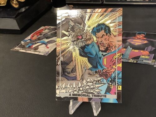 1992 Skybox Death of Superman Memorial Tribute!(4 Spectra-Foil);Bleeding S Foils - Picture 8 of 15